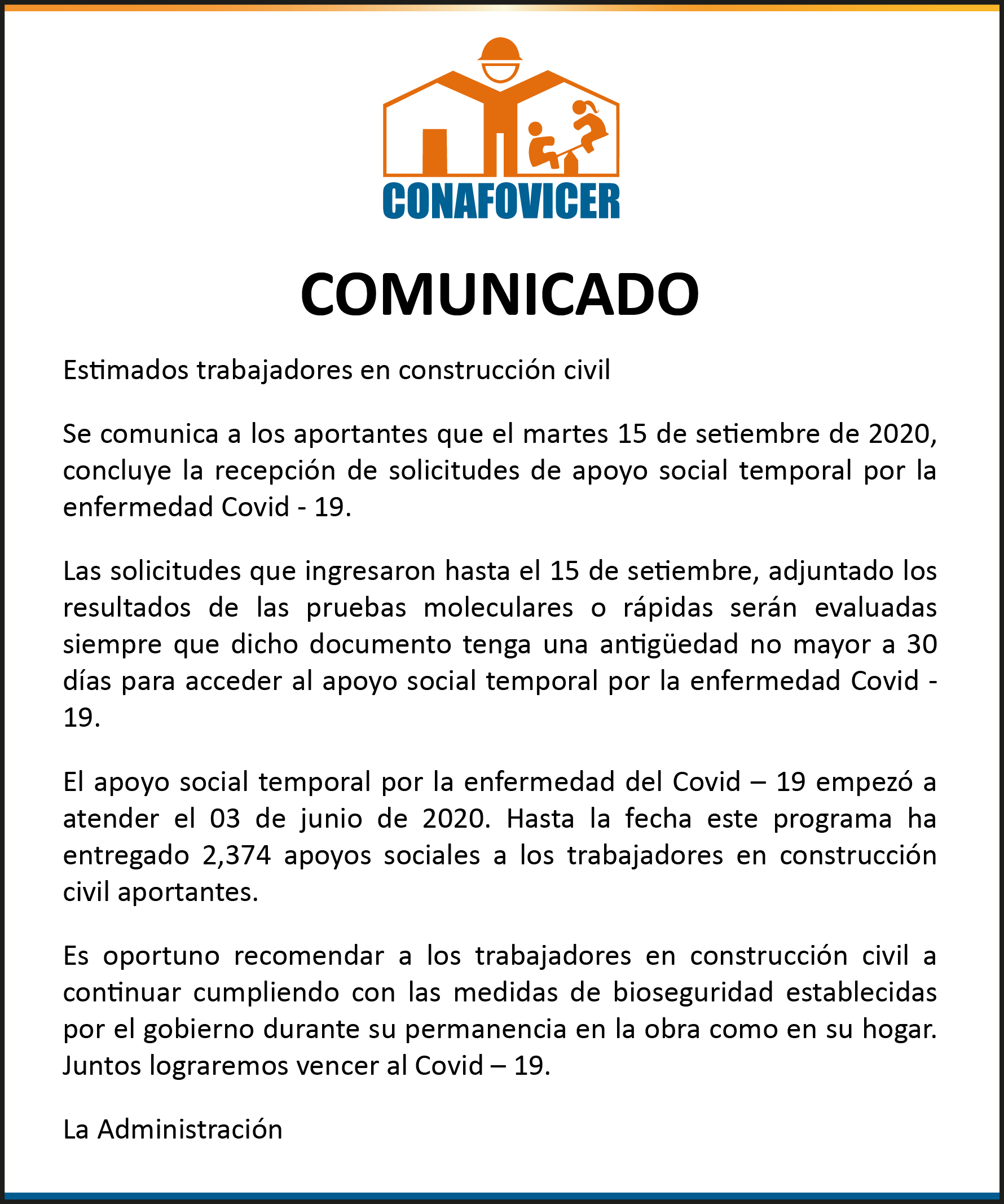 Comunicado apoyo social temporal